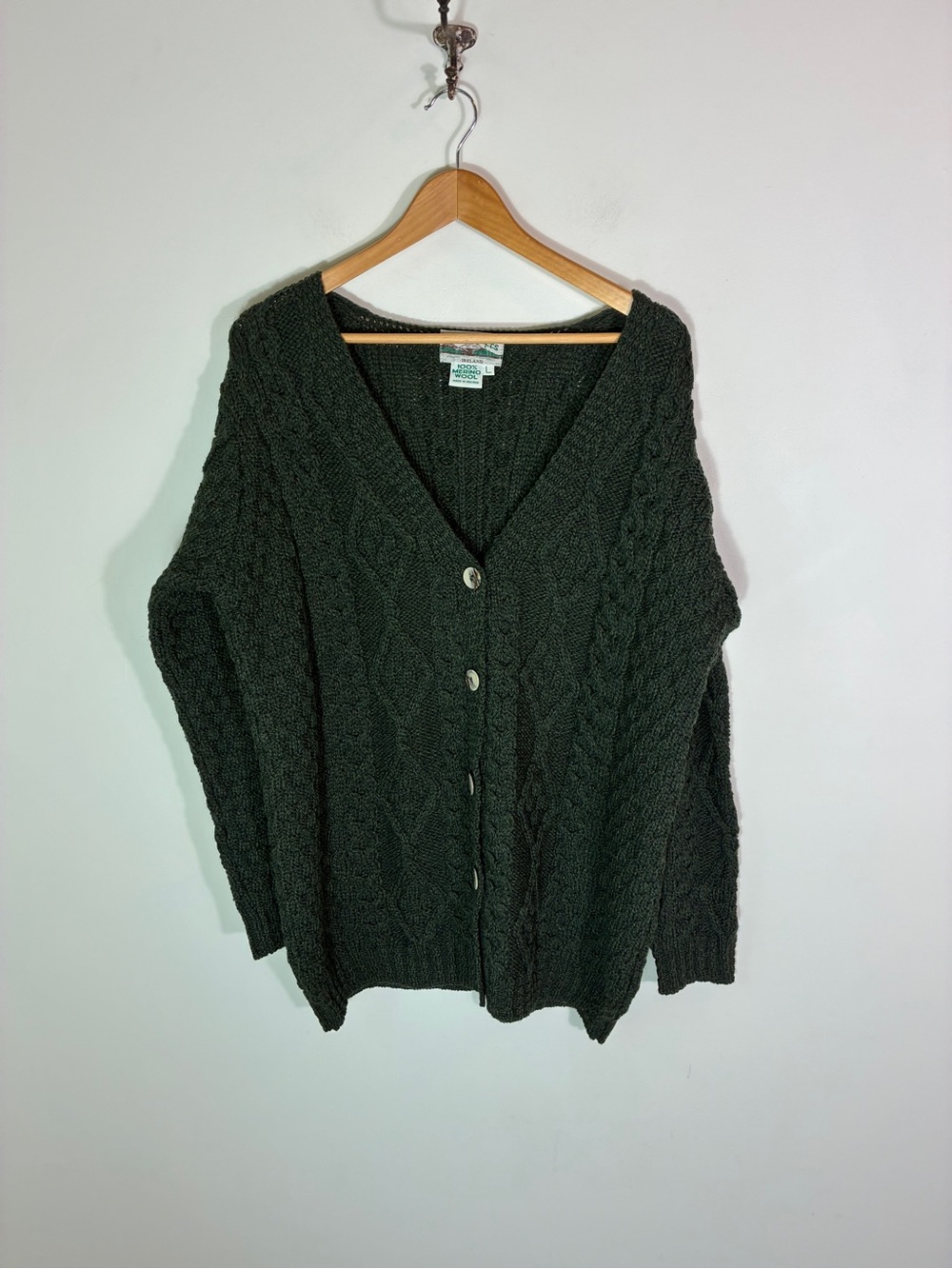 Aran Crafts Dark Green Button Boyfriend Cardigan Size L